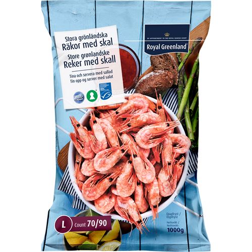 Räkor Med Skal 70/90 Msc-Märkt Frysta